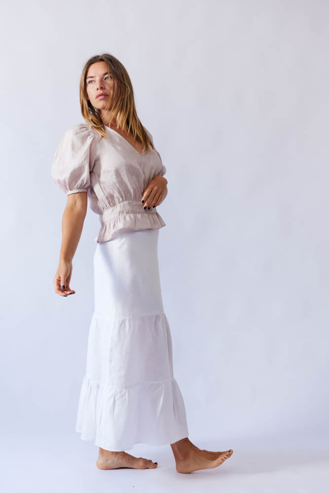 Lana Top Puff Sleeve - Blush Linen