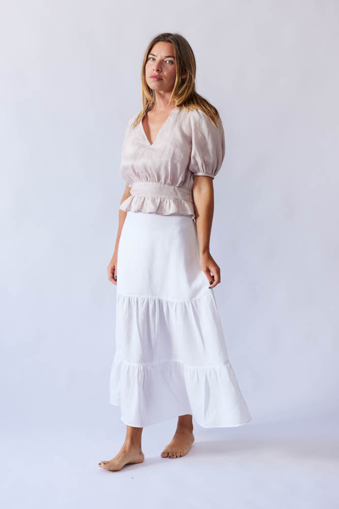 Lana Top Puff Sleeve - Blush Linen