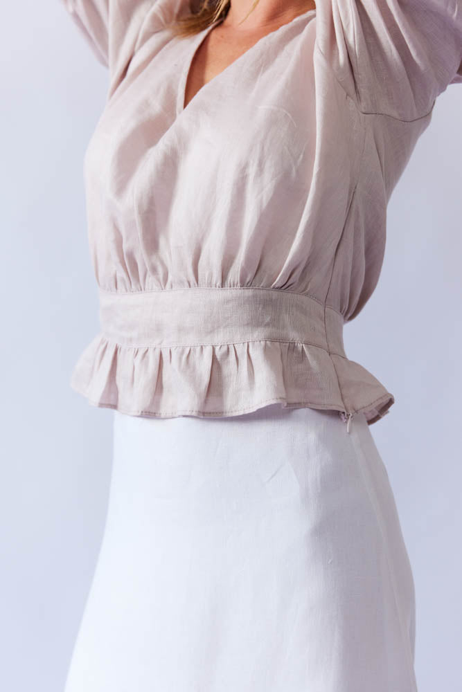 Lana Top Puff Sleeve - Blush Linen