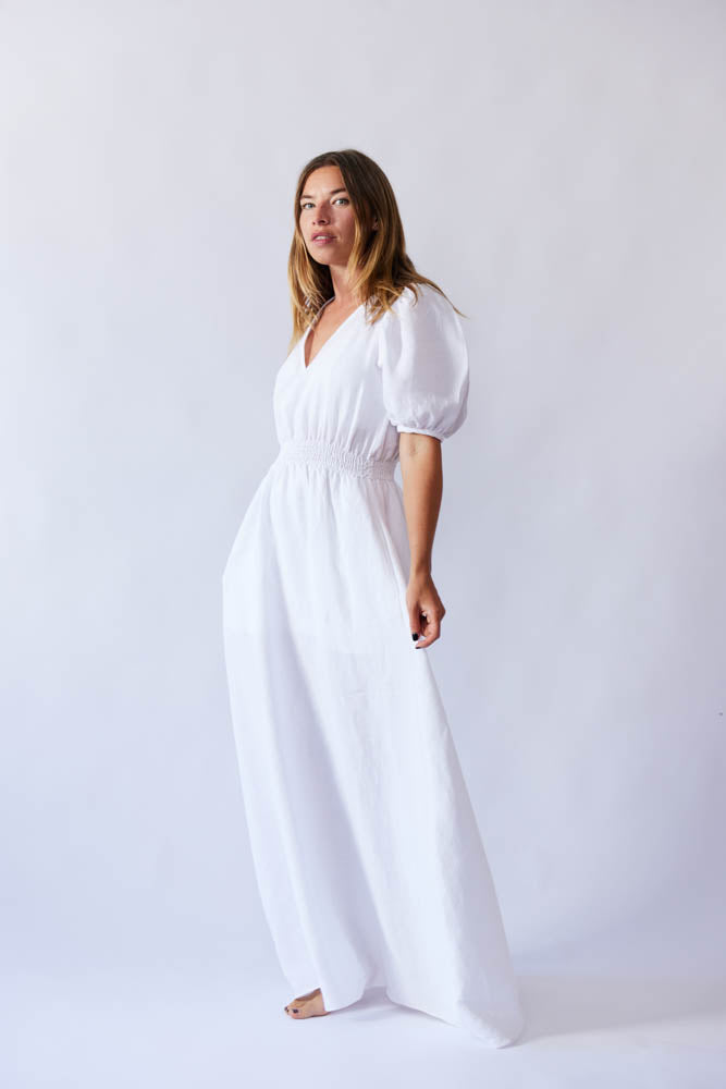 Lani Puff Sleeve Dress - White Antique Linen scout, the label Lani Puff Sleeve Dress - White Antique Linen scout, the label