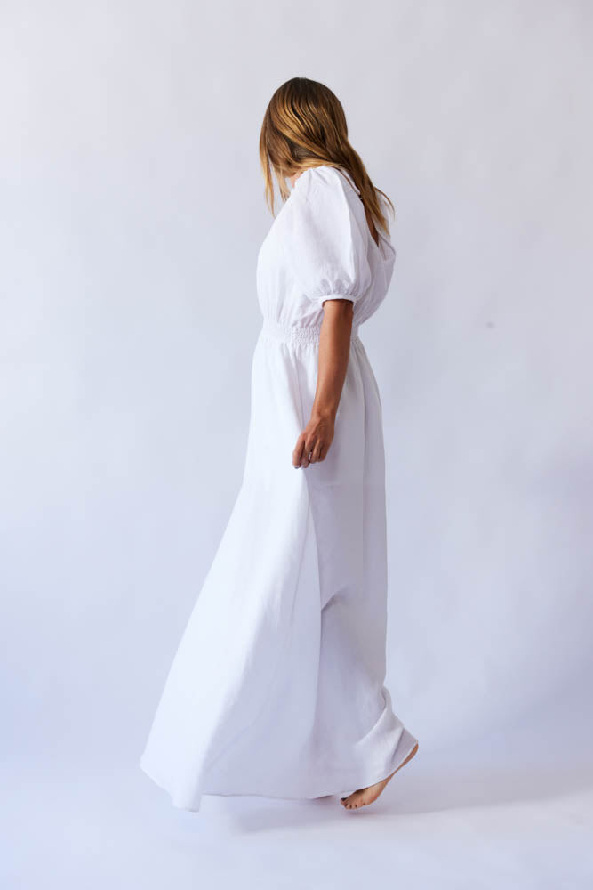 white linen puff sleeve dress Siena Linen Puff Sleeve Maxi Dress | 100% European Linen | ANAHIV US 14 / EU 46 / REGULAR - 5'3"
