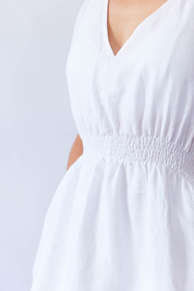 Lani Puff Sleeve Dress - White Antique Linen