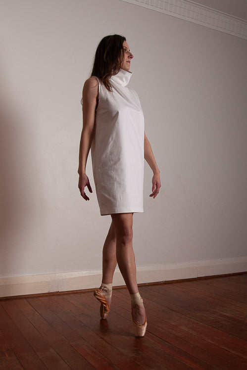 Tahlia Dress - White Cotton Denim Twill