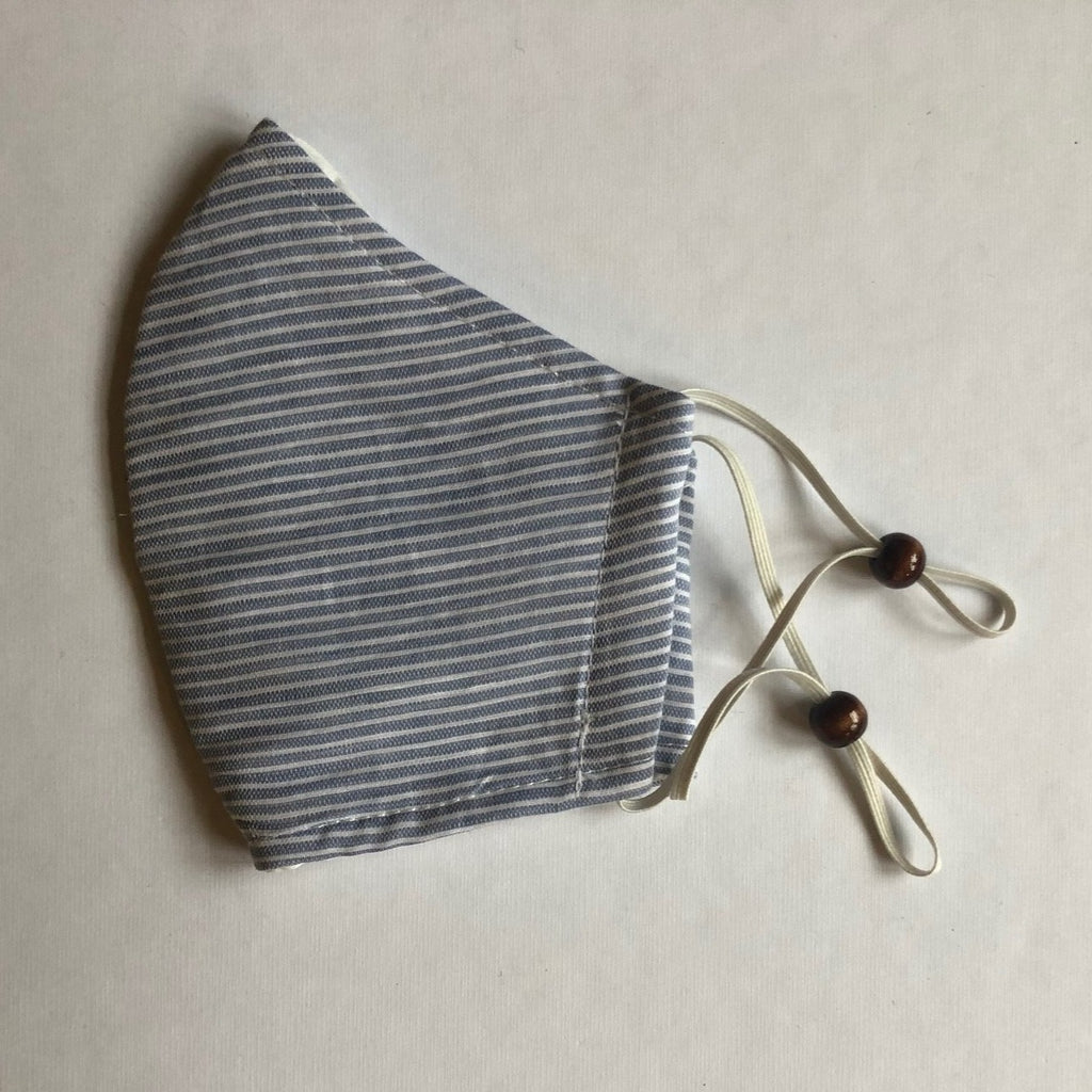 Face Mask - Grey/Blue and White Stripe Linen